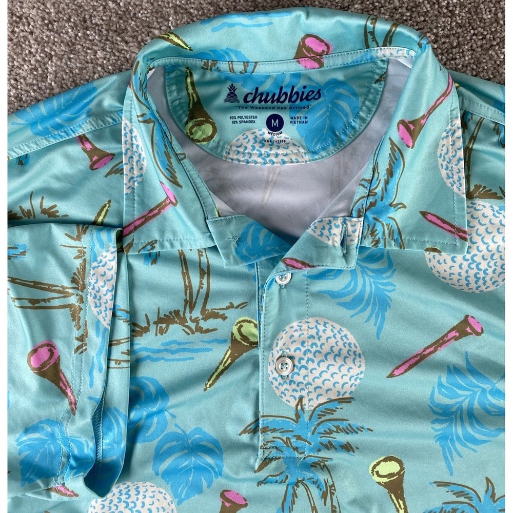 Chubbies All Over Golf Balls/Tee & Hawaiian Tree Shirt Mens M Performance Preppy